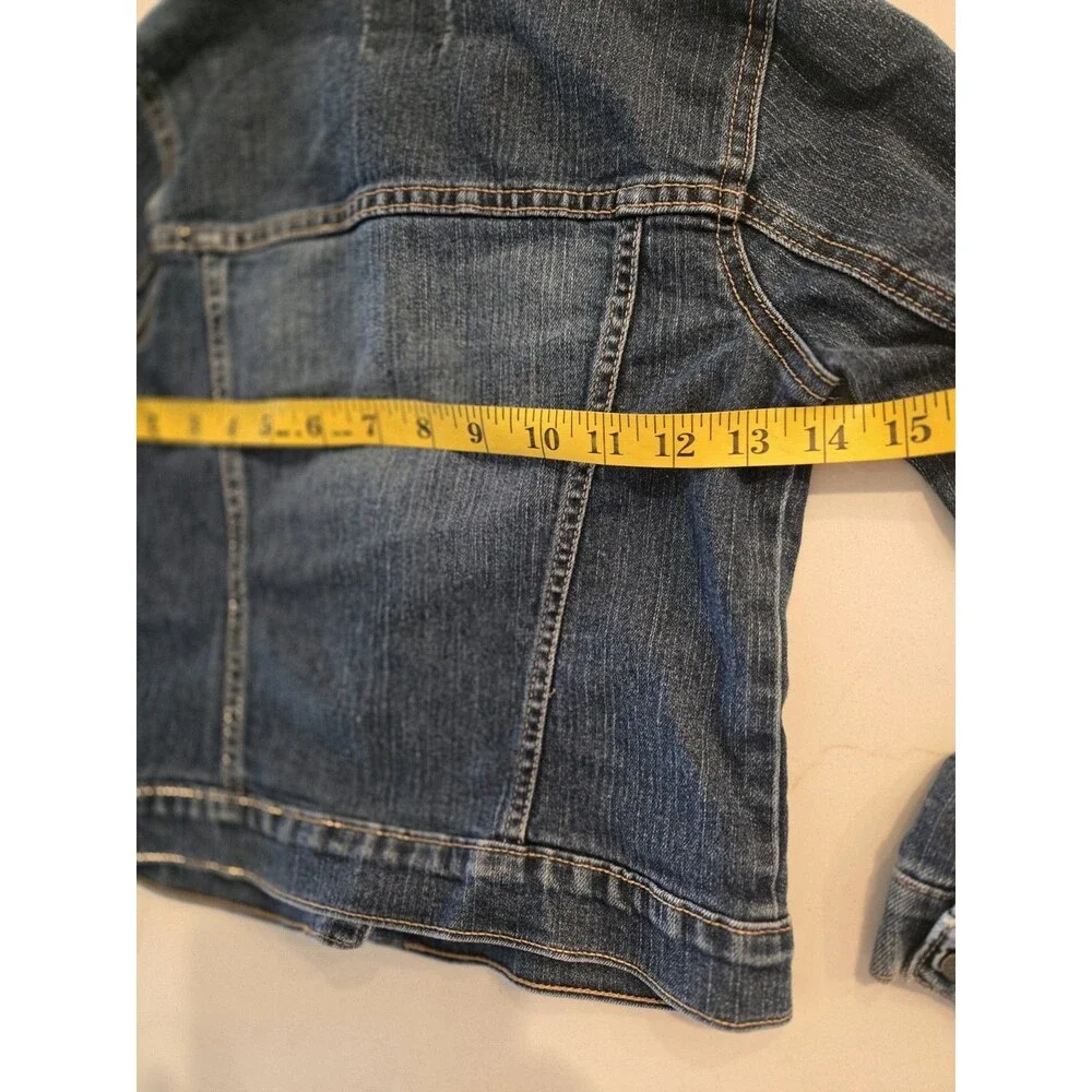 The Children's Place Puppy Patch Size M 7/8 Denim Trucker Crop Jacket Girls Blue